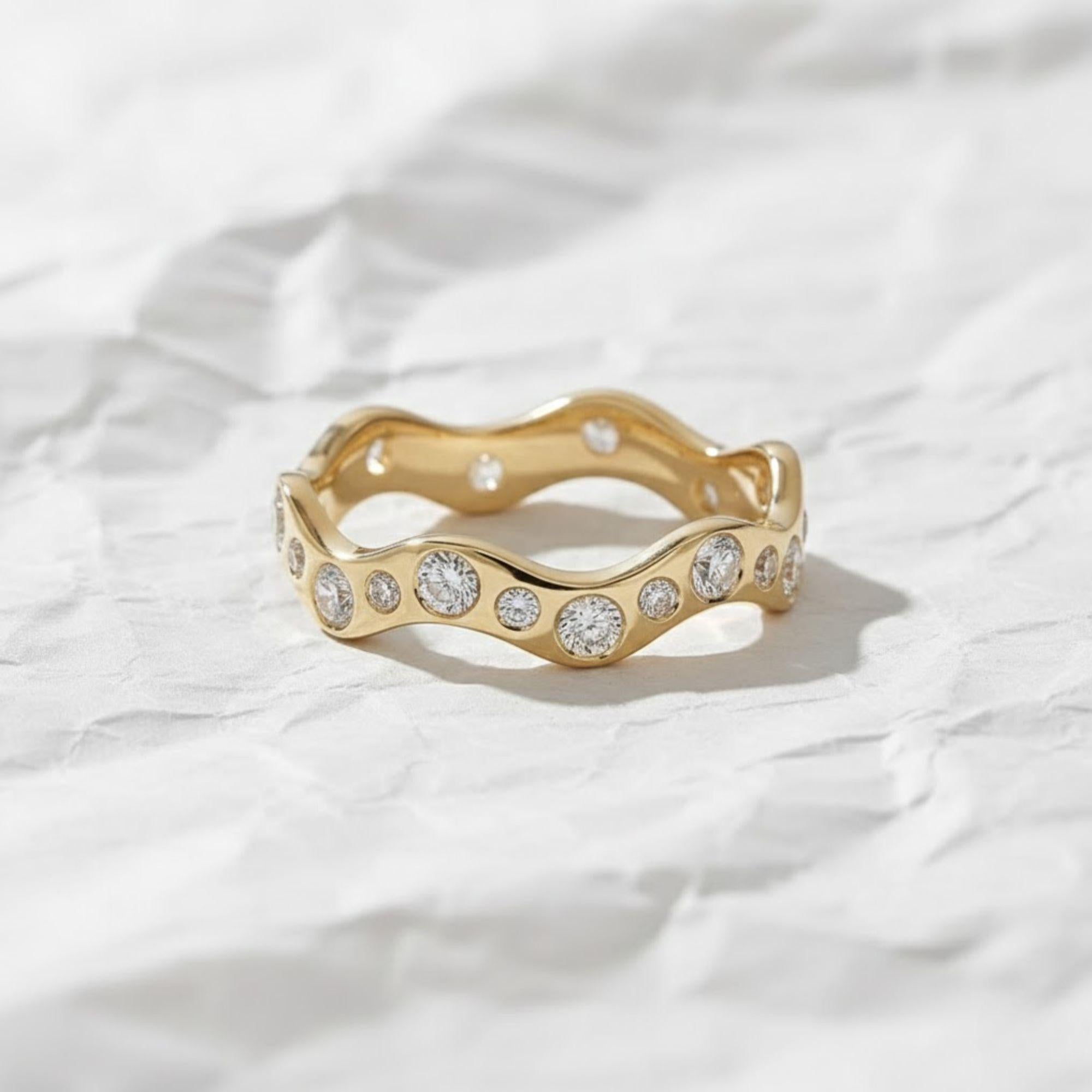 Stacking Gold Ring, 14k Solid Gold Wave Ring, Curved Stacking lab diamond Gold Band, Minimalist Wavy Ring, Modern Fine Jewelry Gift for Her