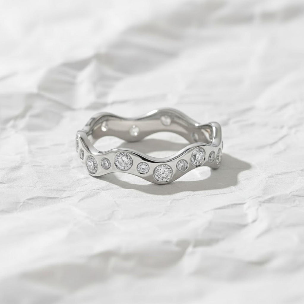 Stacking Gold Ring, 14k Solid Gold Wave Ring, Curved Stacking lab diamond Gold Band, Minimalist Wavy Ring, Modern Fine Jewelry Gift for Her
