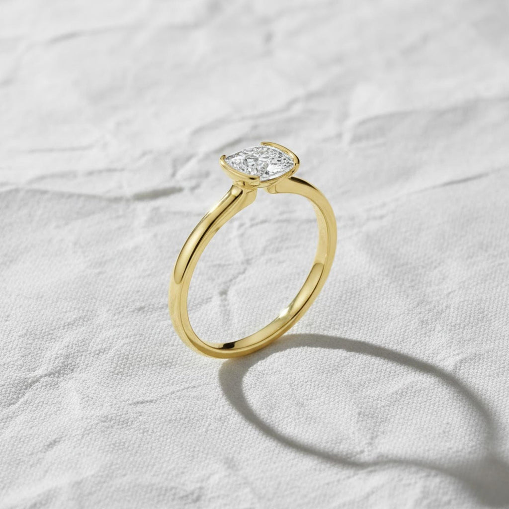 1 Carat Cushion Cut Lab Grown Diamond Ring, 14K Gold Solitaire Engagement Ring