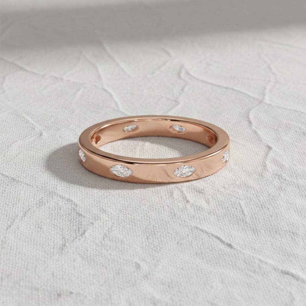 Marquise Shape Lab Grown Diamond Wedding Band, 14K Gold Full Eternity Flush Setting Diamond Anniversary Ring