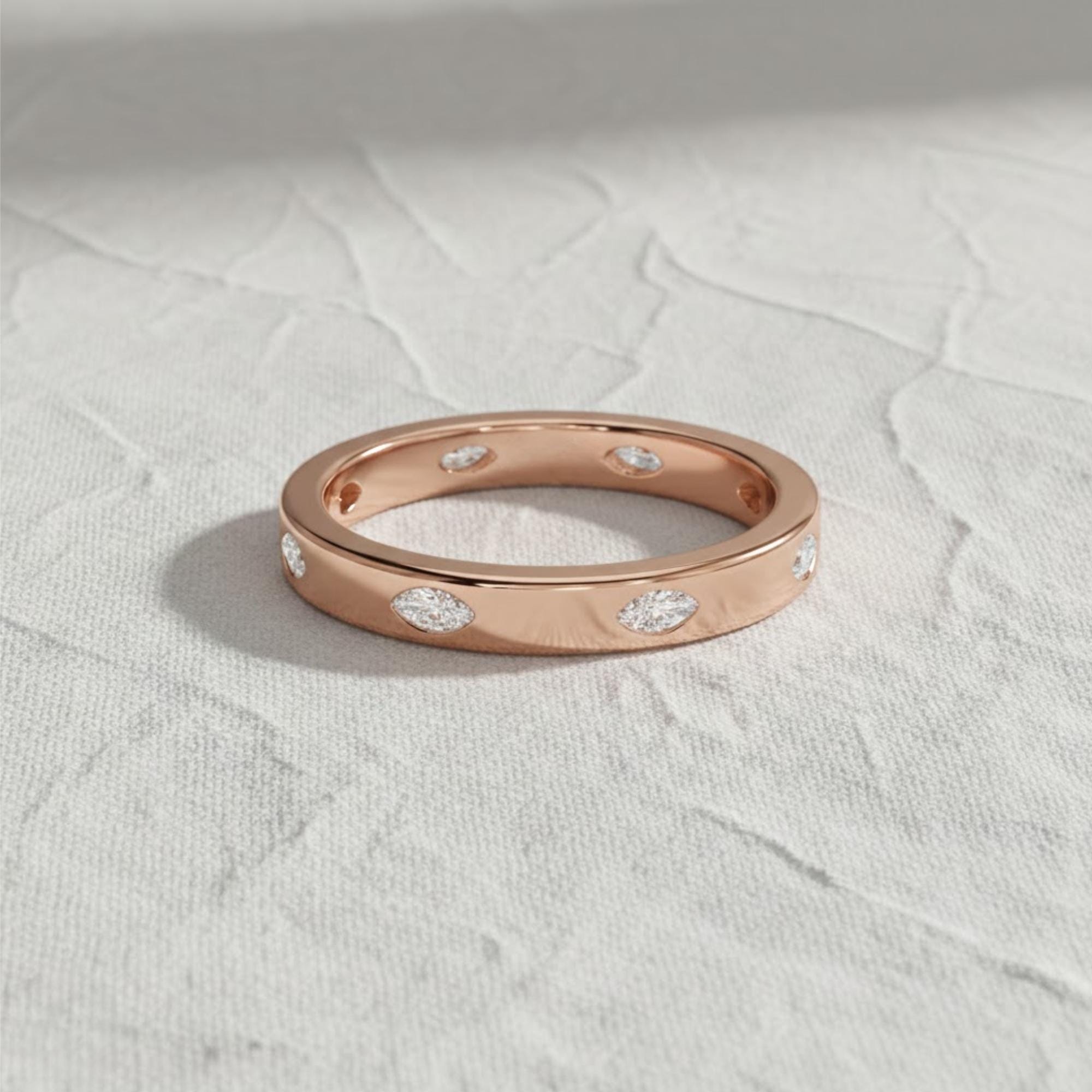 Marquise Shape Lab Grown Diamond Wedding Band, 14K Gold Full Eternity Flush Setting Diamond Anniversary Ring
