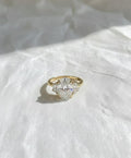 Three Stone Diamond Engagement Ring With Half Moon Cut Side Diamonds, 14K Yellow Gold