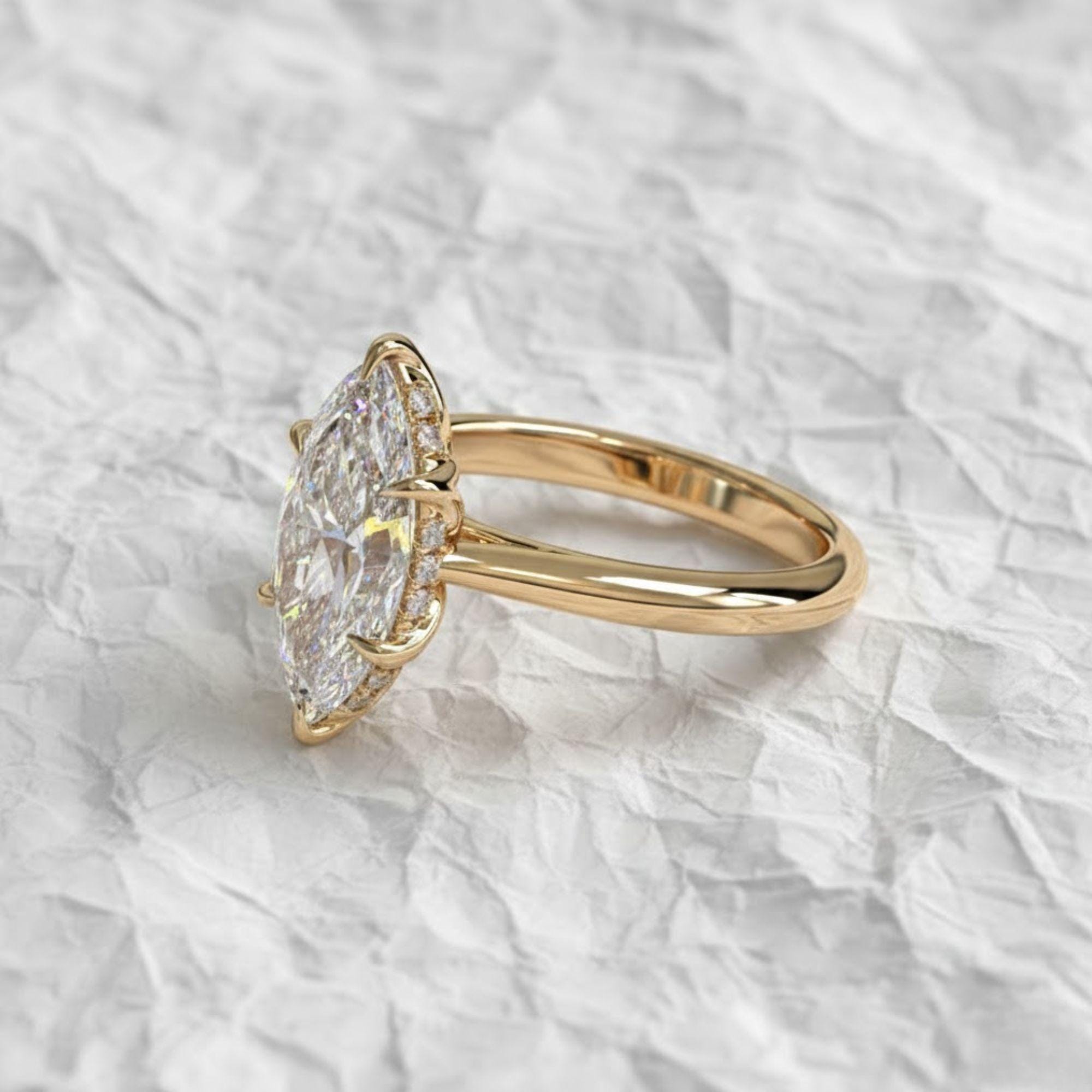 2.0 CT Marquise Cut Lab Grown Diamond Hidden Halo Engagement Ring, IGI Certified Proposal Ring in 14K Solid Gold