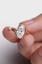 Oval Cut Diamond Bypass Ring – Unique Open Wrap Solitaire Engagement Ring in Gold