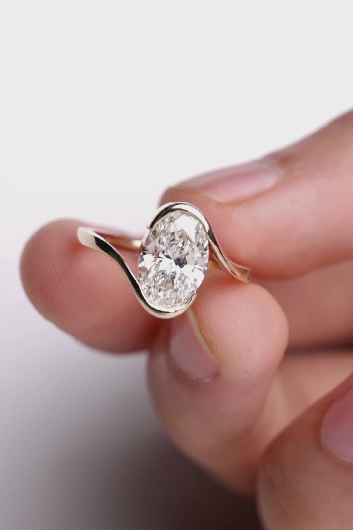 Oval Cut Diamond Bypass Ring – Unique Open Wrap Solitaire Engagement Ring in Gold