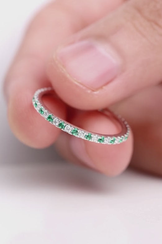 Emerald and Lab Grown Diamond Eternity Wedding Band