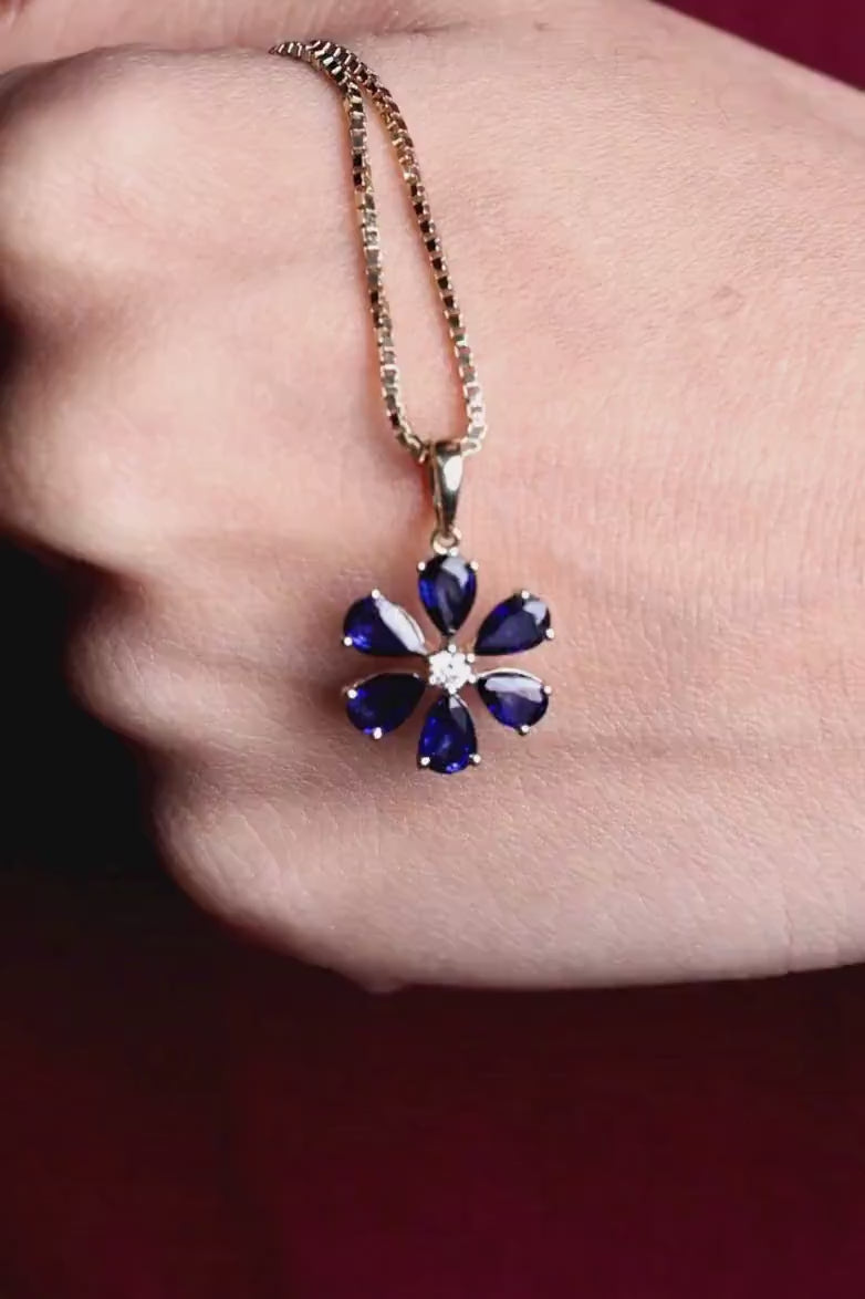14K Gold Blue Sapphire Pendant Necklace, September Birthstone Jewelry