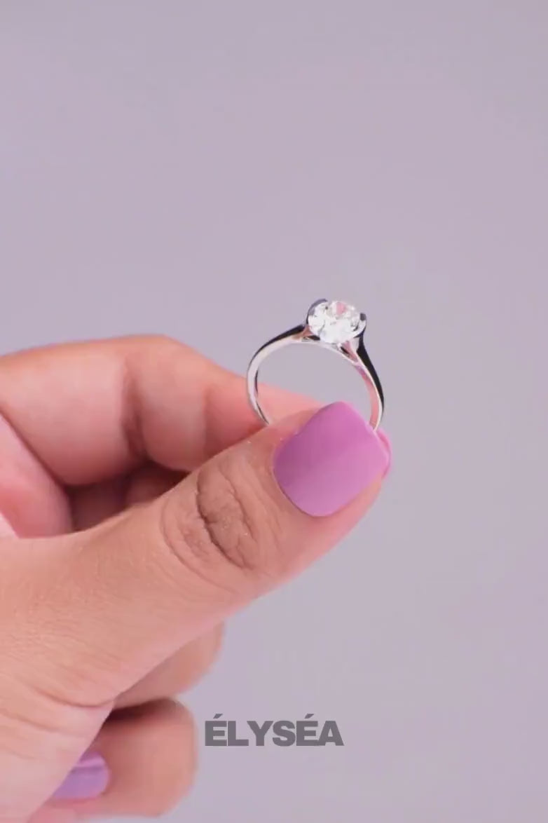 2 Carat Oval Lab Grown Diamond Half Bezel Solitaire Ring / 14K Gold Unique Oval Diamond Ring, Dainty Engagement Ring