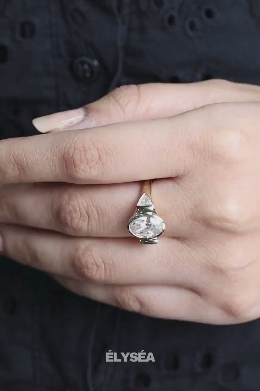 14k Gold Oval Three Stone Lab Grown Diamond Engagement Ring for Women