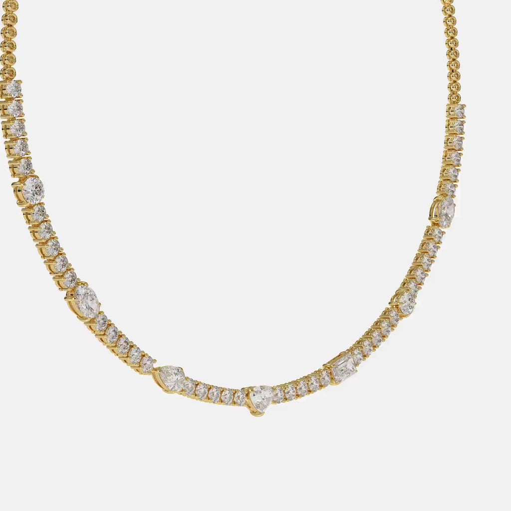 14K Gold Multi Shape Lab Grown Abstract Diamond Tennis Necklace
