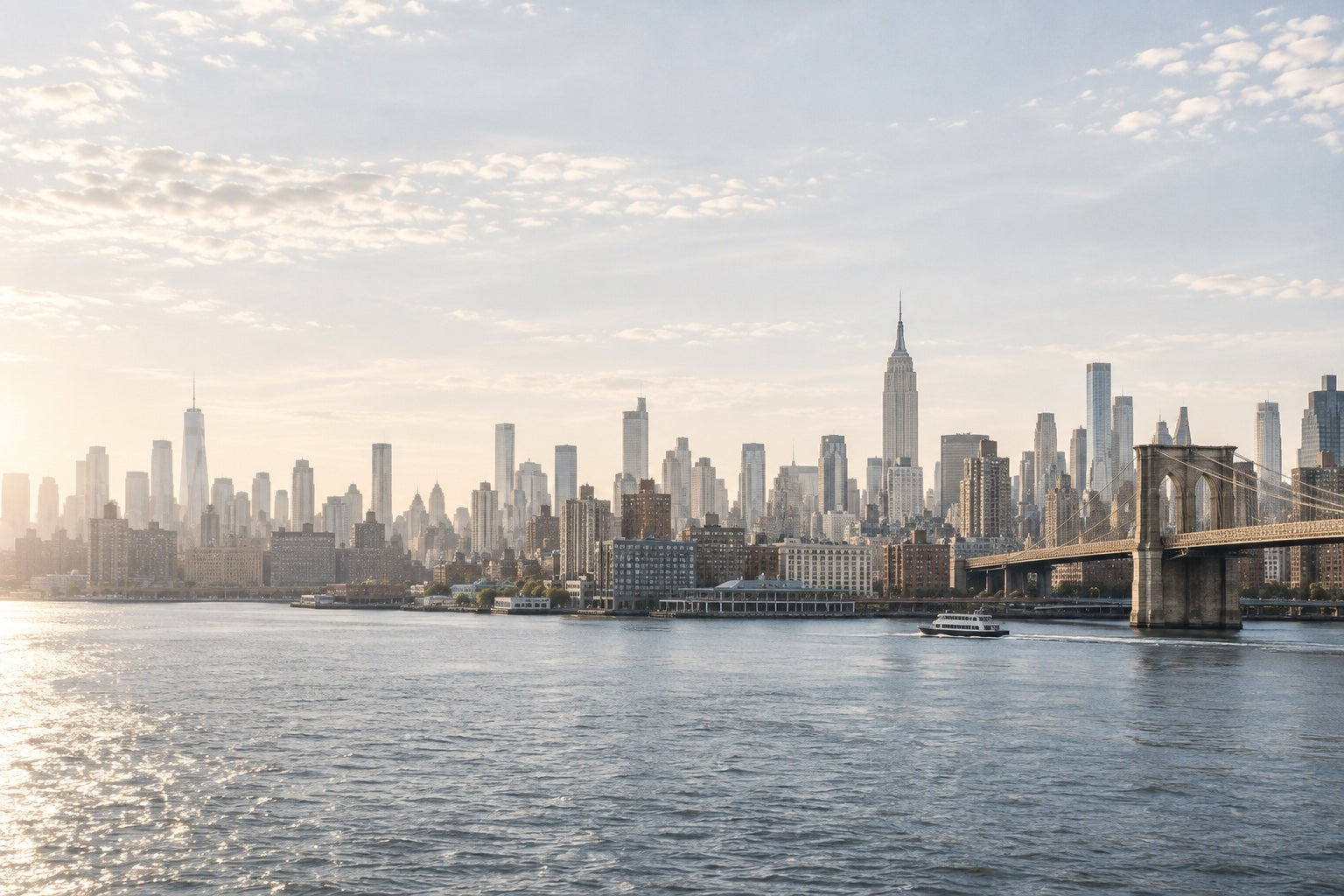 New York skyline across the river in soft morning light